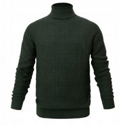 Męski Golf Bawełniany (Faktura Tkaniny) - Pako Jeans - Butelkowa Zieleń. Zielone swetry męskie Pako Jeans, l, bez wzorów, z bawełny, klasyczne, bez kołnierzyka, bez ramiączek. Za 209.00 zł.