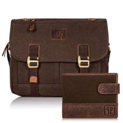 Zestaw brązowy PAOLO PERUZZI torba i portfel GA469. Brązowe portfele męskie Paolo Peruzzi, z bawełny, na ramię. Za 209.99 zł.