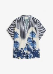 Bluzka w stylu tuniki z lejącej mieszanki wiskozy. Niebieskie bluzki damskie bonprix, bez wzorów, z wiskozy, bez ramiączek. Za 54.99 zł.