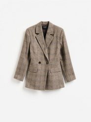 Marynarka z wełną - wielobarwny. Marynarki i żakiety damskie Reserved, bez wzorów, z tkaniny, bez kołnierzyka, bez ramiączek. Za 299.99 zł.
