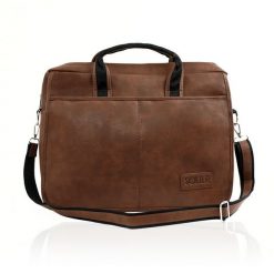 Męska torba na ramię, torba na laptop SOLIER S13 jasnobrązowa. Brązowe torby na laptopa damskie Solier, bez wzorów, ze skóry ekologicznej. Za 159.00 zł.