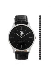U.S. Polo Assn. Zestaw zegarek i bransoletka Jeremy USP6391TW Czarny. Czarne, analogowe zegarki męskie U.S. Polo Assn., bez wzorów. Za 349.99 zł.