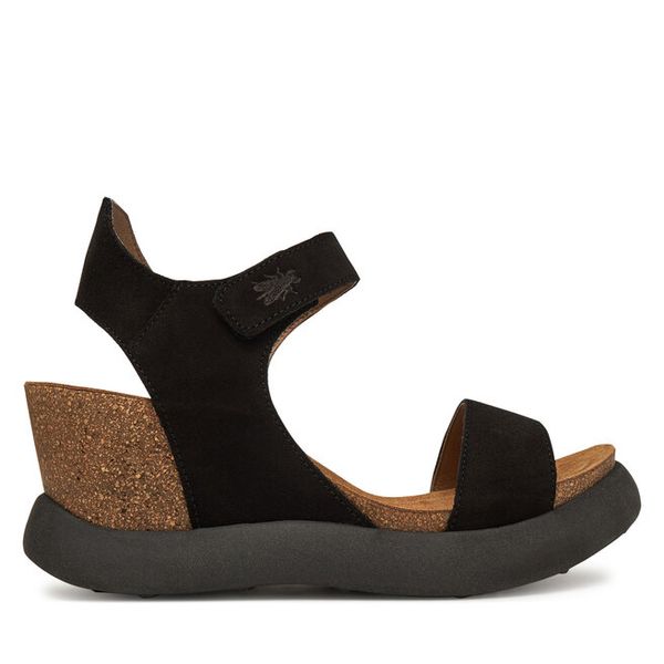 Sandały Fly London. Czarne sandały damskie Fly London, bez wzorów, bez obcasa, na koturnie, bez zapięcia. Za 435.99 zł.