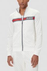 GUESS Biała rozpinana męska bluza w monogram Korbin, Rozmiar L. Białe bluzy sportowe męskie Guess, l, z aplikacjami, bez kaptura. W wyprzedaży za 509.99 zł.