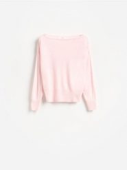 Sweter z wełną - pastelowy róż. Czerwone swetry nierozpinane damskie Reserved, l, bez wzorów, z dzianiny, bez kołnierzyka, bez ramiączek. Za 179.99 zł.