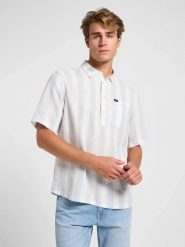 MESKA KOSZULA LEE POPOVER SHIRT SS SHY BLUE 112364226. Niebieskie koszule męskie Lee, m, bez wzorów, bez kołnierzyka, bez ramiączek. Za 149.99 zł.