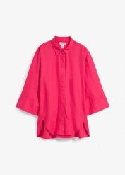 Bluzka koszulowa z chłodzącego materiału z lnem. Czerwone bluzki damskie bonprix, bez wzorów, eleganckie, bez kołnierzyka, bez ramiączek. Za 144.99 zł.