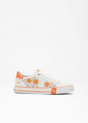 Sneakersy Mustang. Białe obuwie sportowe damskie bonprix, bez wzorów, bez zapięcia. Za 219.99 zł.