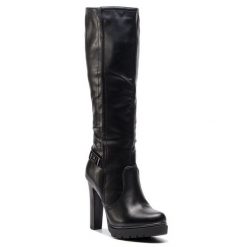 Kozaki Jenny Fairy. Czarne kozaki damskie Jenny Fairy, bez wzorów, bez obcasa, na słupku, bez zapięcia. Za 169.99 zł.