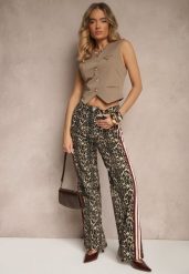 Beżowo-Brązowe Szerokie Bawełniane Jeansy z Lampasami Anilora. Brązowe jeansy damskie Renee, bez wzorów, z bawełny, glamour. Za 119.99 zł.