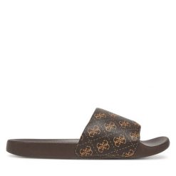 Klapki Guess. Brązowe klapki męskie Guess, z aplikacjami, bez zapięcia. Za 179.99 zł.
