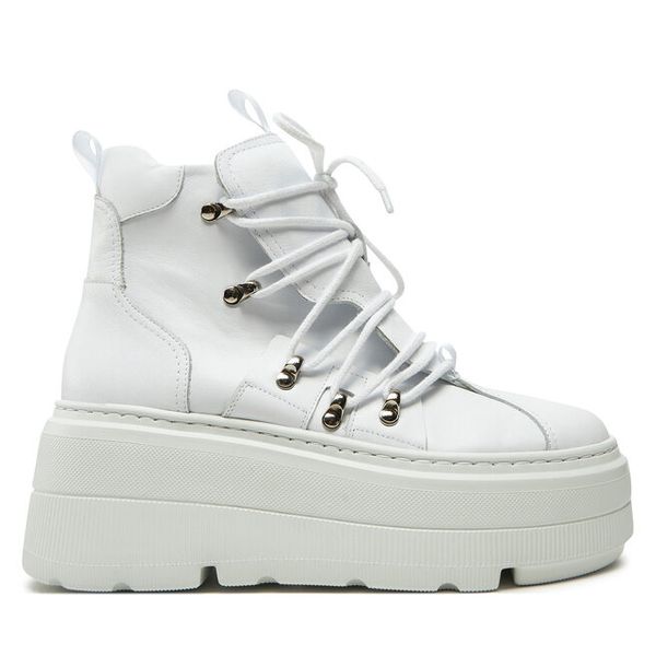 Trzewiki R.Polański. Białe botki damskie R.Polański, bez wzorów, bez obcasa, na koturnie, bez zapięcia. Za 429.99 zł.