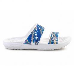 Klapki unisex Crocs Classic Hyperreal Sandal. Niebieskie klapki damskie Crocs, na lato, bez wzorów, z materiału, bez obcasa, bez zapięcia. Za 243.00 zł.
