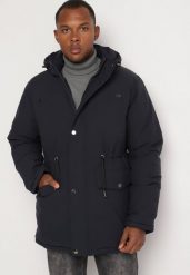 Granatowa Kurtka Parka z Odpinanym Kapturem i Polarowym Ociepleniem Rinavia. Niebieskie kurtki męskie Born2be, l, bez wzorów, z jeansu, eleganckie. Za 319.99 zł.