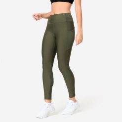 Legginsy fitness damskie Domyos. Brązowe legginsy damskie DOMYOS, bez wzorów, z elastanu. W wyprzedaży za 49.99 zł.