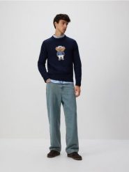 Sweter z wyszywanym wzorem - granatowy. Niebieskie swetry męskie Reserved, l, bez wzorów, z bawełny, bez kołnierzyka, bez ramiączek. Za 139.99 zł.