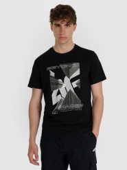 4F T-shirt regular z nadrukiem męski - czarny XL. Czarne t-shirty męskie 4F, m, bez wzorów, z bawełny, bez kołnierzyka, bez ramiączek. Za 69.99 zł.