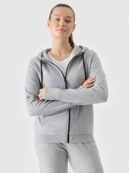 4F Bluza dresowa rozpinana z kapturem damska - szara XL. Szare bluzy damskie 4F, xl, bez wzorów, z bawełny, sportowe, bez ramiączek, z kapturem. Za 189.99 zł.