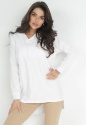 Biała Nierozpinana Bluza z Kapturem i Przedłużonym Tyłem Cynathia. Białe bluzy damskie Born2be, xs, bez wzorów, casualowe, bez ramiączek, z kapturem. Za 34.99 zł.