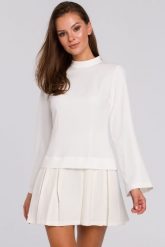 Elegancka sukienka mini z kontrafałdami ecru. Sukienki damskie Sukienki.shop, l, bez wzorów, eleganckie, bez kołnierzyka, bez ramiączek, mini, rozkloszowane. W wyprzedaży za 195.00 zł.