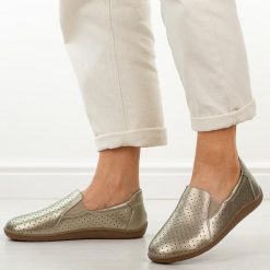 Złote skórzane półbuty damskie barefoot M.Daszyński Ol38-2. Żółte półbuty damskie M.Daszyński, na jesień, bez wzorów, z jeansu, eleganckie, bez obcasa, na płaskiej podeszwie, bez zapięcia. W wyprzedaży za 197.10 zł.