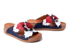 KOCH 030.351.3843 navy-white-red, klapki damskie. Białe klapki damskie KOCH, na lato, bez wzorów, ze skóry, bez obcasa, na koturnie, bez zapięcia. Za 204.90 zł.