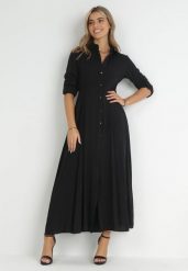 Czarna Sukienka Controllable. Czarne sukienki damskie Born2be, na jesień, m, bez wzorów, eleganckie, bez kołnierzyka, bez ramiączek, maxi, szmizjerki. Za 119.99 zł.