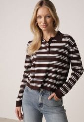 Brązowy Sweter w Paski z Kołnierzykiem z Wiskozą Minkalia. Brązowe swetry nierozpinane damskie Born2be, m, bez wzorów, z jeansu, klasyczne, bez kołnierzyka, bez ramiączek. Za 119.99 zł.