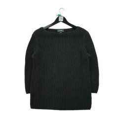 Second life - Damski czarny sweter lniany - Stan bardzo dobry. Czarne swetry nierozpinane damskie Ralph Lauren, bez wzorów, ze lnu, bez kołnierzyka, bez ramiączek. Za 106.46 zł.