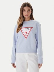 Guess Bluza W2YQ16 KBA11 Błękitny Regular Fit. Niebieskie bluzy damskie Guess, xs, z aplikacjami, z bawełny, bez ramiączek, bez kaptura. Za 299.99 zł.