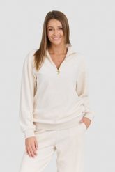 JUICY COUTURE Damska beżowa bluza Pete Pullover Gold. Brązowe bluzy damskie Juicy Couture, uniwersalny, bez wzorów, z bawełny, eleganckie, bez ramiączek, bez kaptura. W wyprzedaży za 289.99 zł.