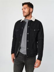 Kurtka jeansowa sherpa - czarny. Czarne kurtki męskie Sinsay, l, bez wzorów, z denimu, bez kaptura. Za 79.99 zł.