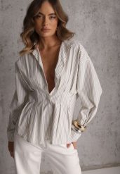 Zielona Taliowana Koszula z Bawełną i Baskinką w Paski Sewtela. Zielone koszule damskie Renee, l, bez wzorów, z bawełny, bez kołnierzyka, bez ramiączek. Za 129.99 zł.