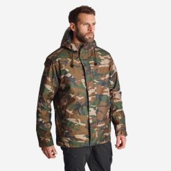 Kurtka Solognac Warm 100 WTP camo woodland. Zielone kurtki męskie SOLOGNAC, na zimę, l, bez wzorów, z materiału, sportowe, bez kaptura. Za 229.99 zł.
