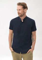 Koszula ze stójką, Slim Fit, C-IBERO. Niebieskie koszule męskie Volcano, m, bez wzorów, z bawełny, eleganckie, bez kołnierzyka, bez ramiączek. Za 119.99 zł.