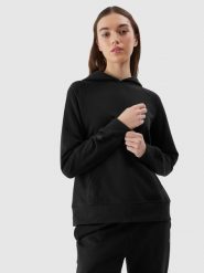 4F Bluza dresowa nierozpinana z kapturem damska - czarna XL. Czarne bluzy damskie 4F, l, bez wzorów, z bawełny, sportowe, bez ramiączek, z kapturem. W wyprzedaży za 79.99 zł.