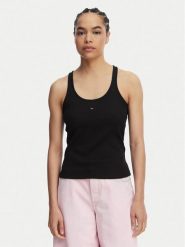 Tommy Jeans Top Racerback DW0DW22264 Czarny Slim Fit. Czarne topy damskie Tommy Jeans, s, bez wzorów, z bawełny, bez kołnierzyka, bez ramiączek. Za 169.99 zł.