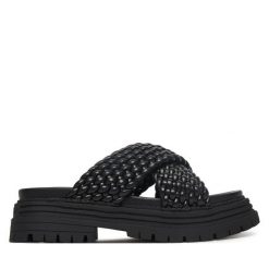 Klapki Buffalo. Czarne klapki damskie Buffalo, bez wzorów, bez obcasa, bez zapięcia. Za 329.99 zł.