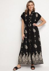 Czarna Koszulowa Sukienka z Bawełną Ozdobiona Metaliczną Nicią Tirlio. Czarne sukienki damskie Born2be, na co dzień, l, z aplikacjami, z bawełny, eleganckie, bez kołnierzyka, bez ramiączek, maxi, koszulowe. Za 139.99 zł.