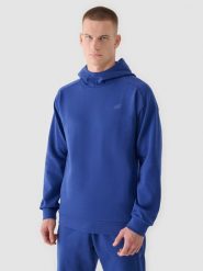 4F Bluza dresowa nierozpinana z kapturem męska - granatowa XXL. Niebieskie bluzy sportowe męskie 4F, m, bez wzorów, z bawełny, z kapturem. W wyprzedaży za 99.99 zł.