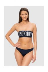 EMPORIO ARMANI Granatowe bikini z białym logo. Niebieskie bikini Emporio Armani, m, bez wzorów, z poliamidu. W wyprzedaży za 329.99 zł.