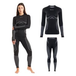 Komplet bielizny termoaktywnej damskiej OneTeam Achill W Set. Czarne bielizna sportowa damska ONETEAM, s, bez wzorów. Za 89.99 zł.
