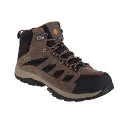 Buty trekkingowe męskie Columbia Crestwood Mid Waterproof. Brązowe buty zimowe męskie Columbia, bez wzorów, z gumy, bez obcasa, bez zapięcia. Za 299.99 zł.