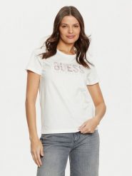 Guess T-Shirt W5RI19 I3Z14 Biały Regular Fit. Białe t-shirty damskie Guess, xs, z aplikacjami, z bawełny, bez kołnierzyka, bez ramiączek. Za 89.99 zł.
