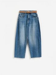 Jeansy barrel leg z paskiem - niebieski. Niebieskie jeansy damskie Reserved, bez wzorów, z bawełny. Za 149.99 zł.