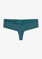 Stringi panty z elegancką koronką i bezszwowym tyłem. Niebieskie majtki damskie bonprix, z koronki. Za 29.99 zł.