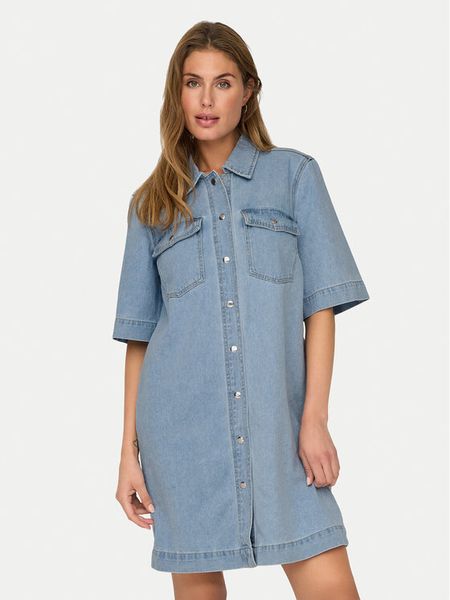 ONLY Sukienka jeansowa Belle 15324384 Niebieski Regular Fit. Niebieskie sukienki damskie ONLY, xs, bez wzorów, z bawełny, bez kołnierzyka, bez ramiączek. Za 129.99 zł.