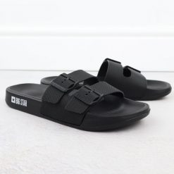 Klapki męskie plażowe basenowe czarne Big Star RR174A036. Czarne klapki męskie BIG STAR, bez wzorów, z materiału, bez zapięcia. Za 65.99 zł.