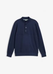 Bluza z listwą guzikową z czystej bawełny organicznej. Niebieskie bluzy męskie bonprix, m, bez wzorów, z bawełny, sportowe, bez ramiączek, bez kaptura. Za 99.99 zł.