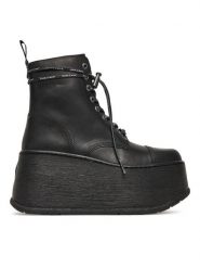 NEW ROCK Botki M-WALL083CCT-C2 Czarny. Czarne botki damskie NEW ROCK, bez wzorów, ze skóry, rockowe, bez obcasa, na koturnie, bez zapięcia. Za 1,269.00 zł.